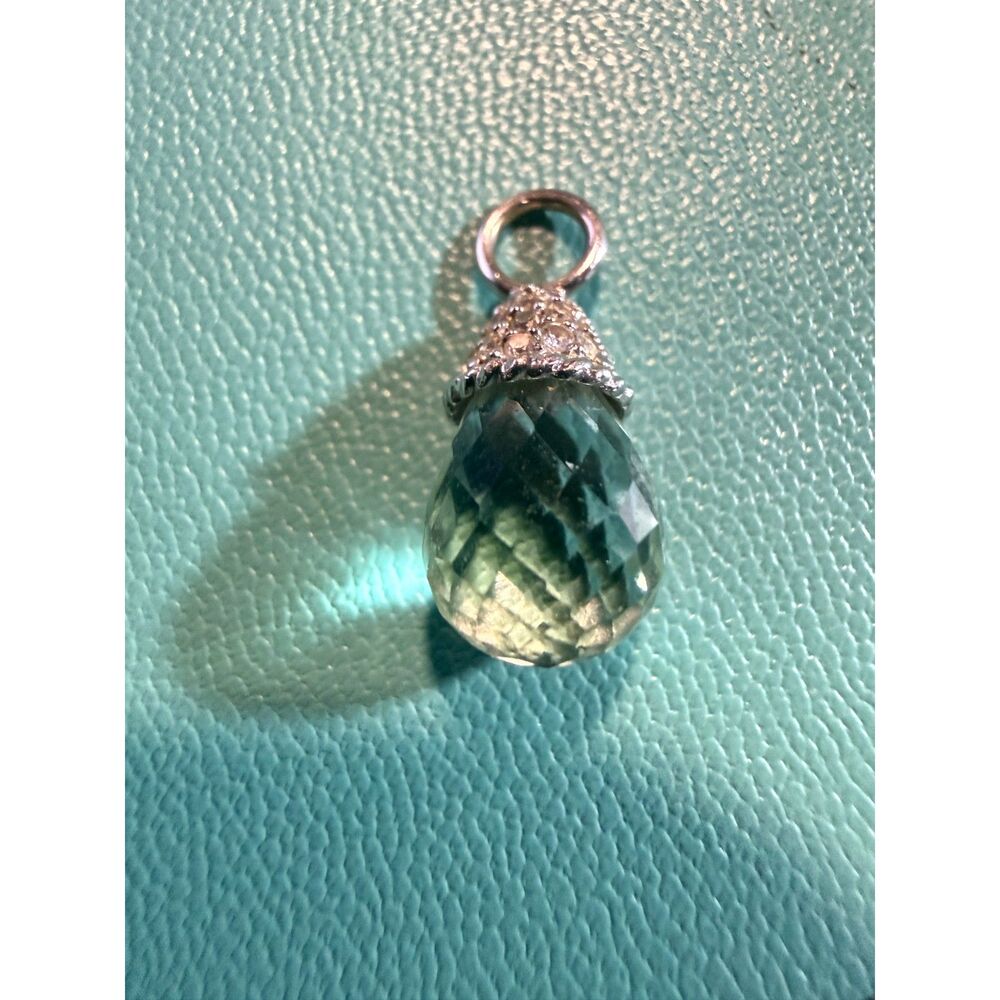 18K White Gold Prasiolite Green Amethyst & Pave Diamond Drop Pendant